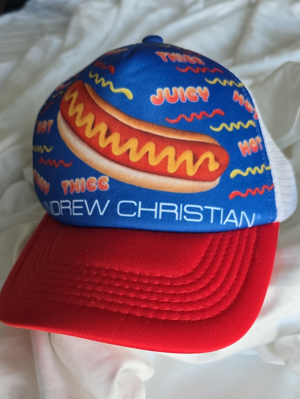 Andrew Christian Blue & Red Hot Dog Graphic Trucker Hat